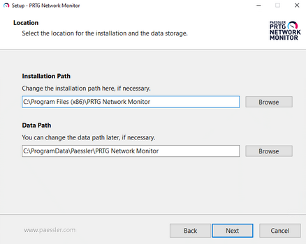 Setup Dialog: Location for Installation and Data Storage Setup Dialog: Location for Installation and Data Storage